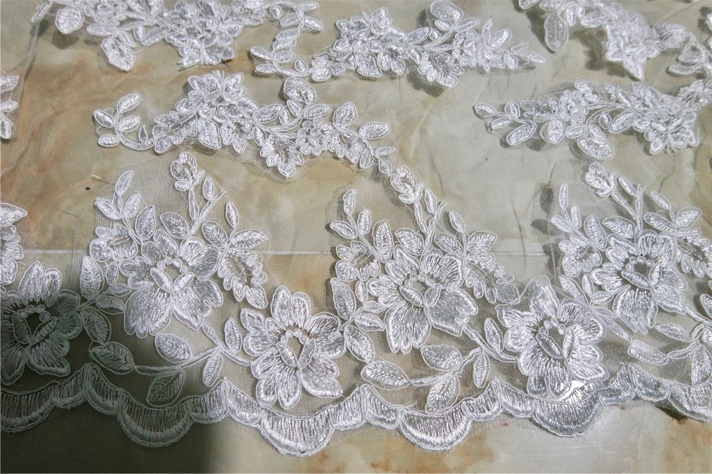 "Cianna" - Lace Edge Cathedral Bridal Veil - Available in White and Ivory