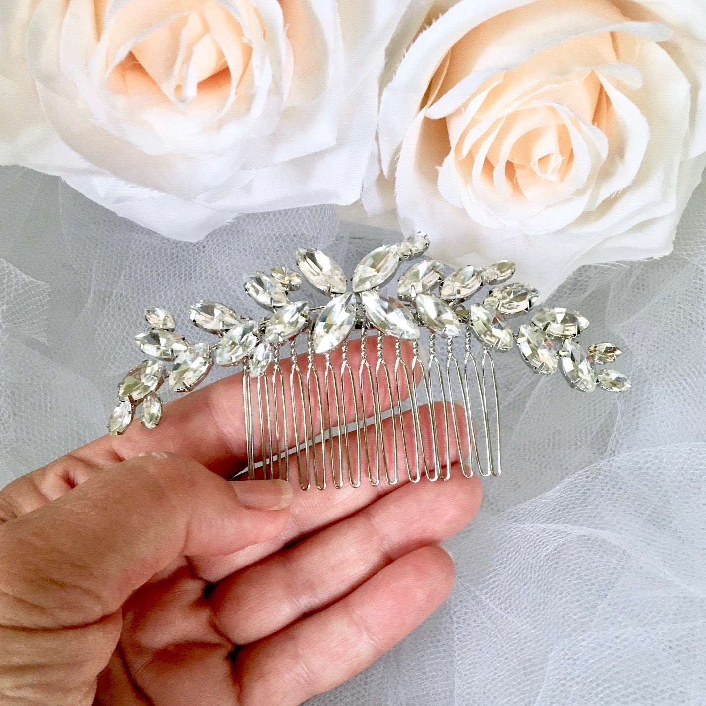Amina - Silver Austrian Crystal Bridal Hair Comb