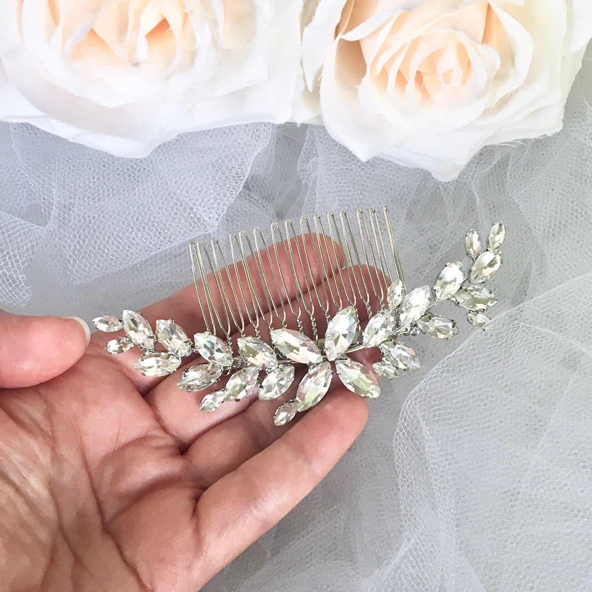 Amina - Silver Austrian Crystal Bridal Hair Comb