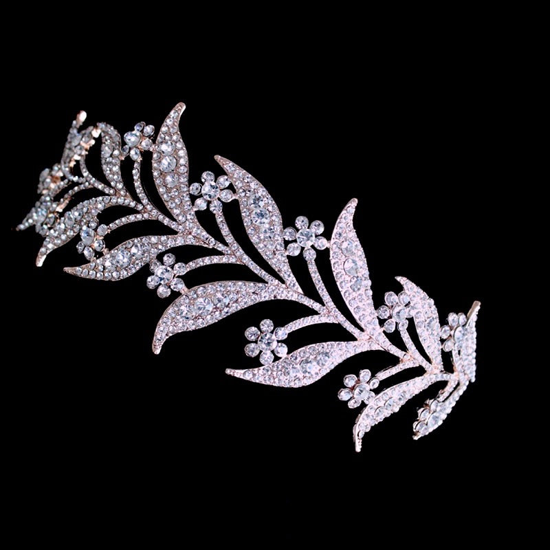 Lady Mary - Micro-Pave Crystal Bridal Half Tiara Headband - Available in Silver, Rose Gold and Yellow Gold