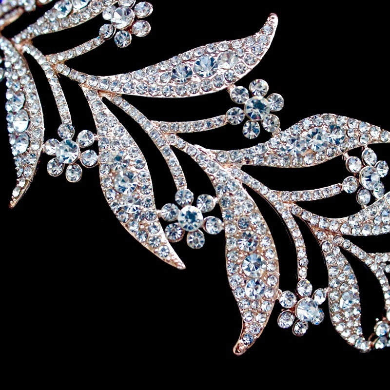 Lady Mary - Micro-Pave Crystal Bridal Half Tiara Headband - Available in Silver, Rose Gold and Yellow Gold