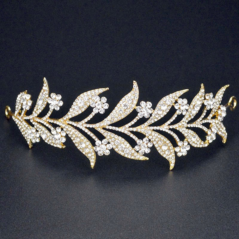Lady Mary - Micro-Pave Crystal Bridal Half Tiara Headband - Available in Silver, Rose Gold and Yellow Gold