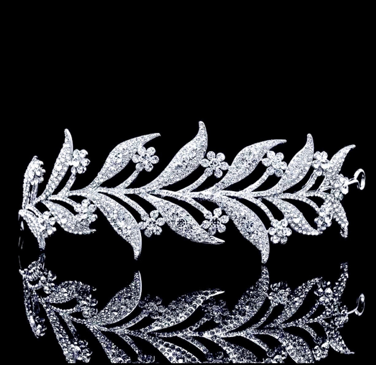Lady Mary - Micro-Pave Crystal Bridal Half Tiara Headband - Available in Silver, Rose Gold and Yellow Gold