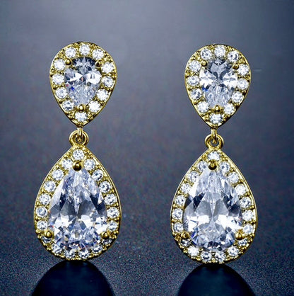 Eniko - Cubic Zirconia Bridal Earrings - Available in Silver, Rose Gold and Yellow Gold
