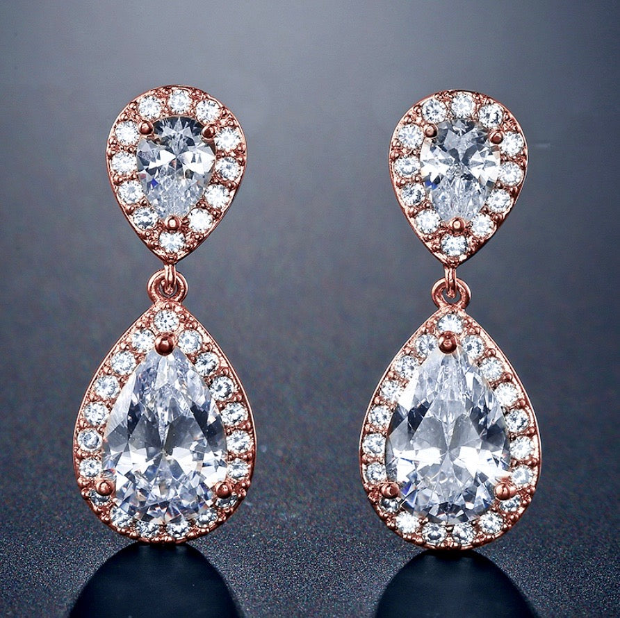 Eniko - Cubic Zirconia Bridal Earrings - Available in Silver, Rose Gold and Yellow Gold