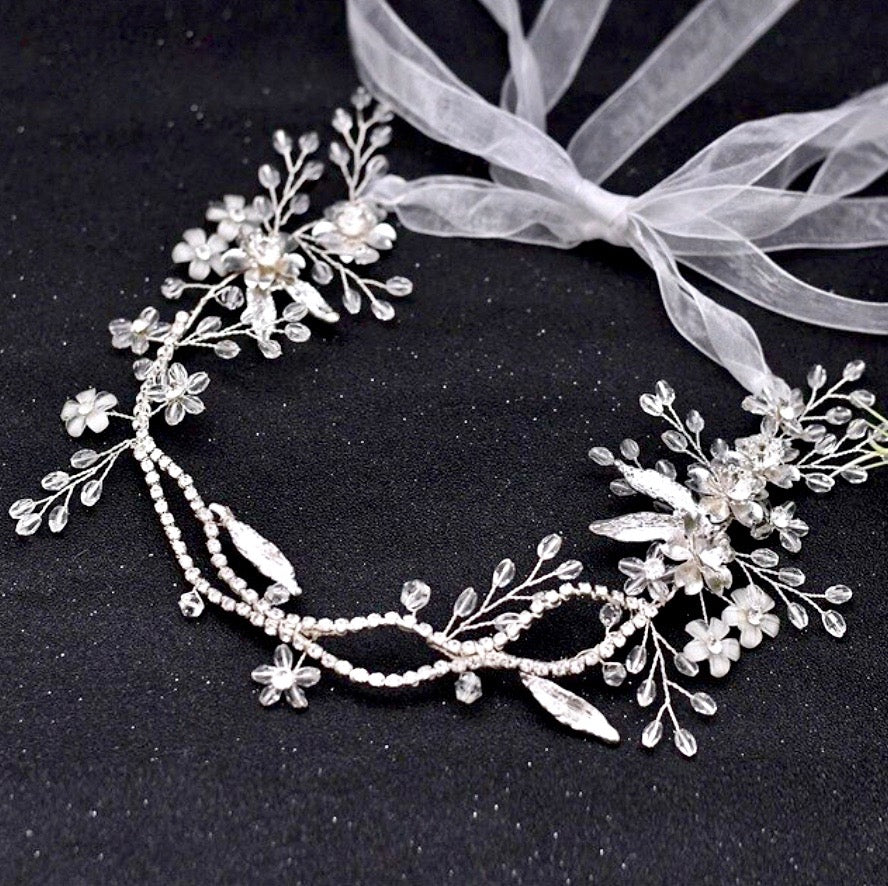 "Avala" - Silver Bridal Headband / Hair Vine