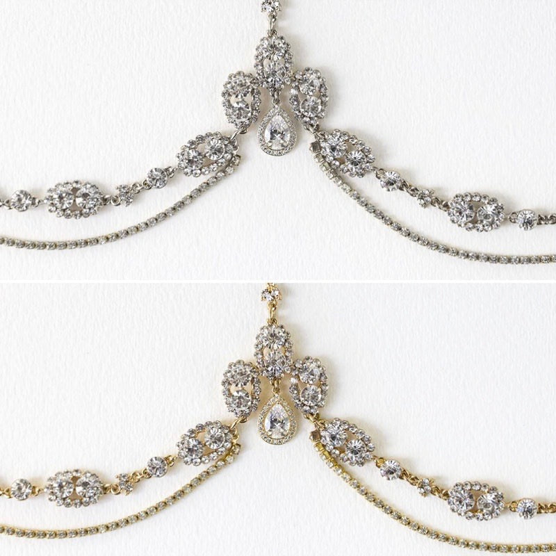 "Virginia" - Crystal Bridal Forehead Accessory - Available in Silver and Gold