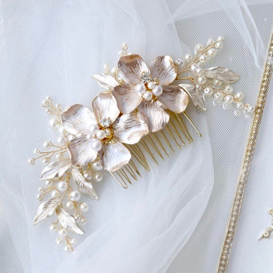 Geneva - Pearl Bridal Hair Comb - Available in Gold and Silver