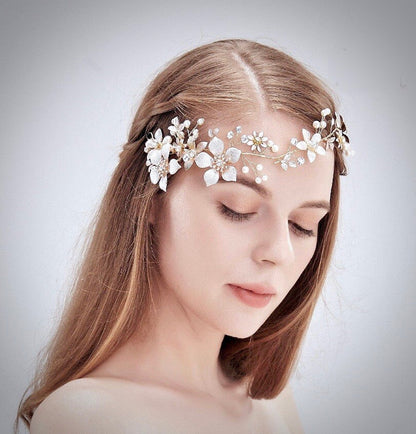 "Loreanna" - Gold Pearl and Crystal Bridal Headband