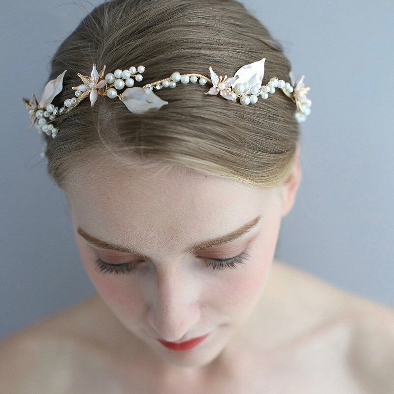 Kala - Gold Pearl and Crystal Bridal Headband