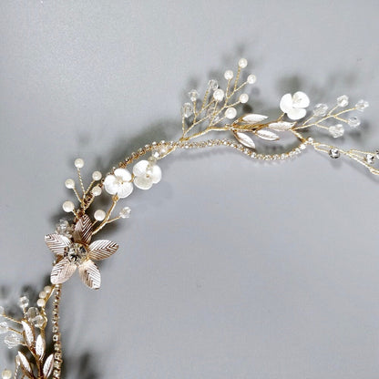 "Loreanna" - Gold Pearl and Crystal Bridal Headband