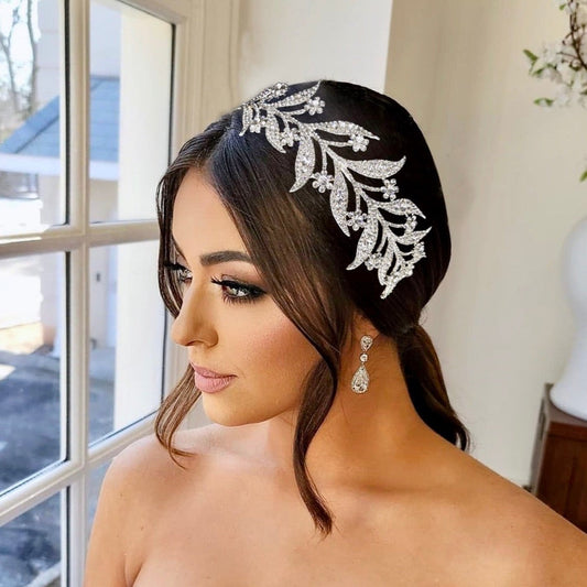 Lady Mary - Micro-Pave Crystal Bridal Half Tiara Headband - Available in Silver, Rose Gold and Yellow Gold