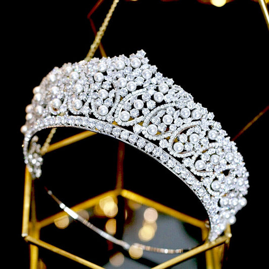 Serenity - Silver Pearl and Cubic Zirconia Bridal Tiara
