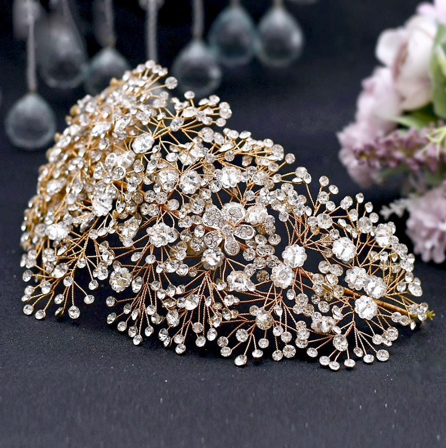 Oksana - Crystal Bridal Headdress - Available in Gold and Silver