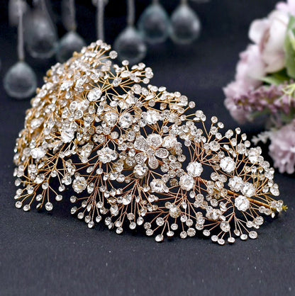 Oksana - Crystal Bridal Headdress - Available in Gold and Silver