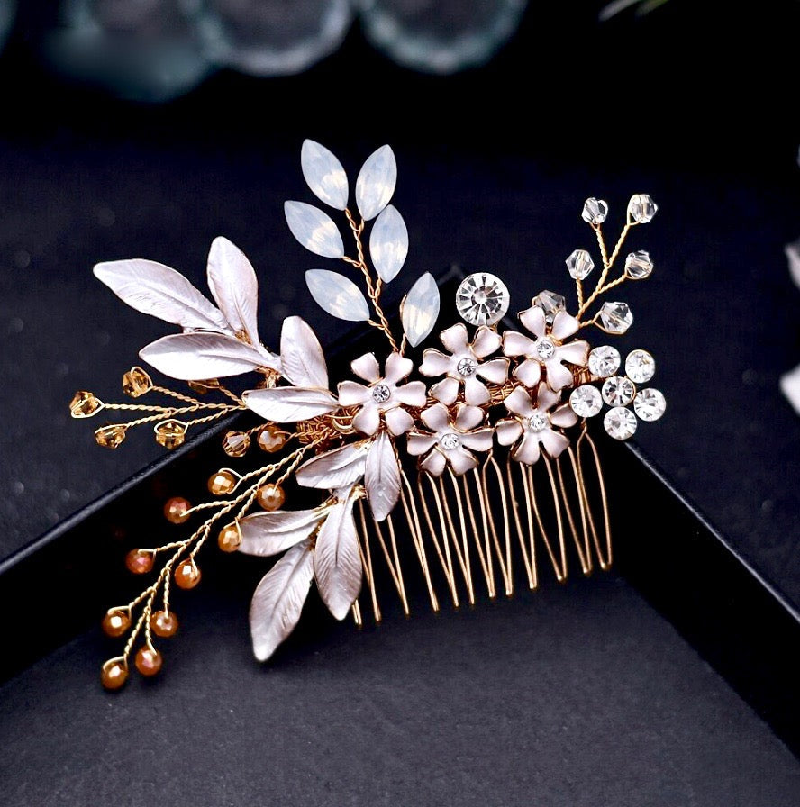 Ivy - Bohemian Crystal Hair Comb - Available in Yellow Gold, Rose Gold and Silver
