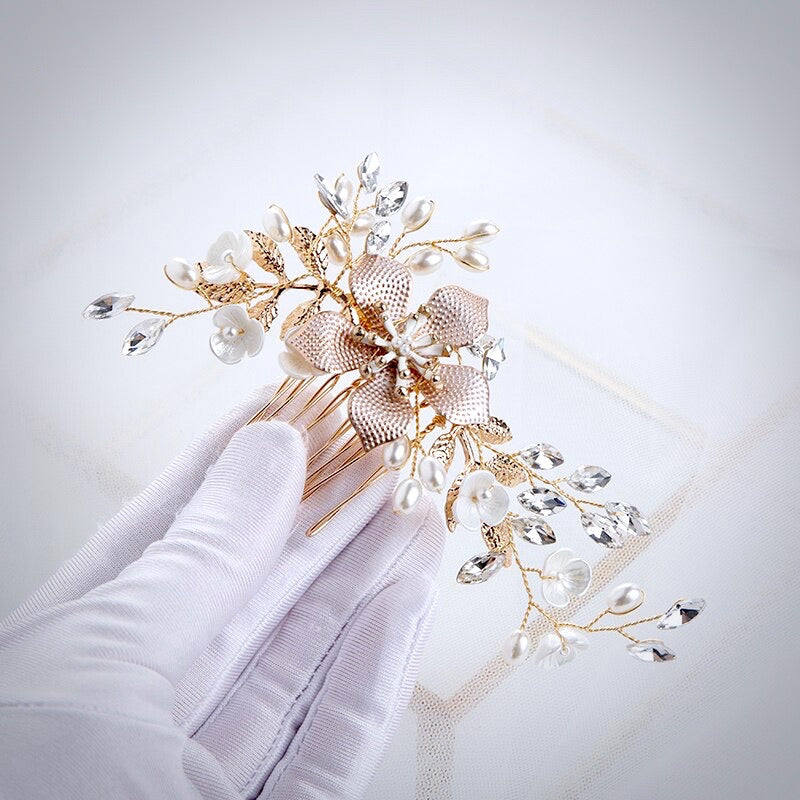"Mimi" - Gold Pearl Bridal Hair Comb