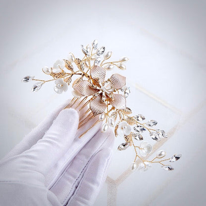 "Mimi" - Gold Pearl Bridal Hair Comb