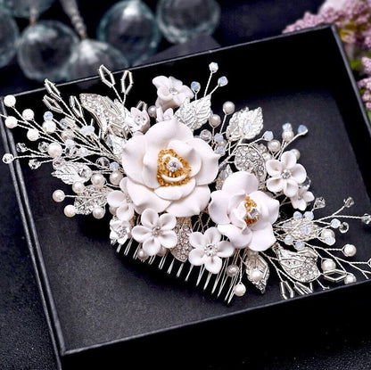 Eline - Ceramic Flower Bridal Hair Comb