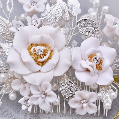Eline - Ceramic Flower Bridal Hair Comb