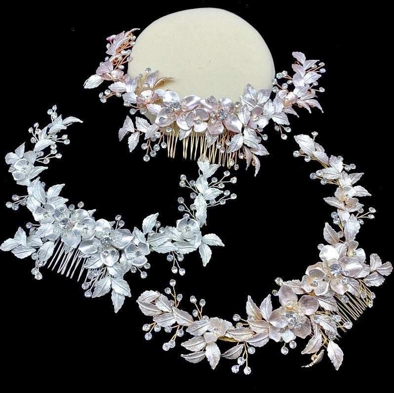 "Venice" - Crystal Bridal Hair Comb - Available in Rose Gold, Silver and Yellow Gold