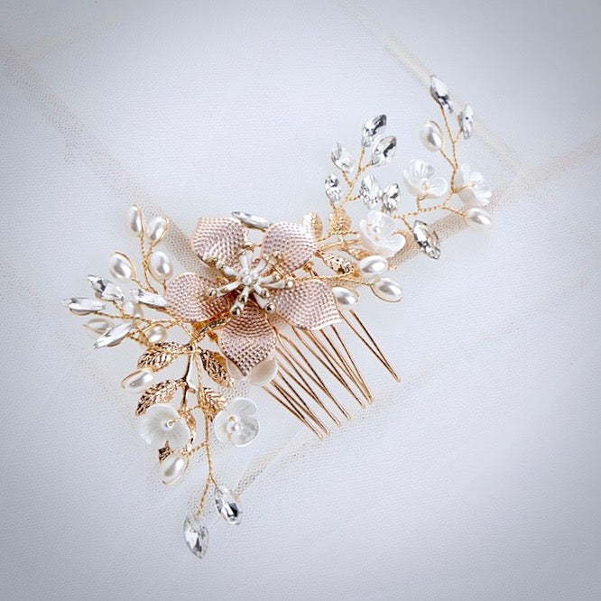 "Mimi" - Gold Pearl Bridal Hair Comb