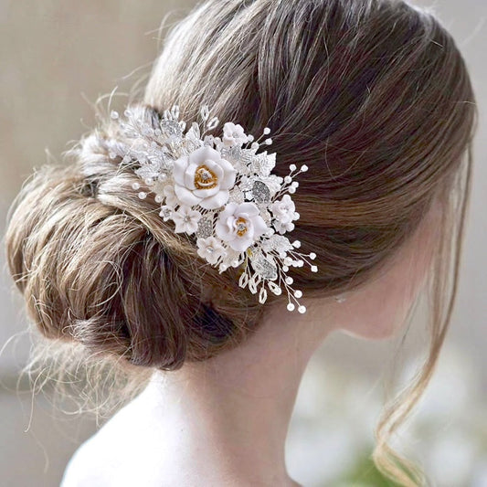 Eline - Ceramic Flower Bridal Hair Comb