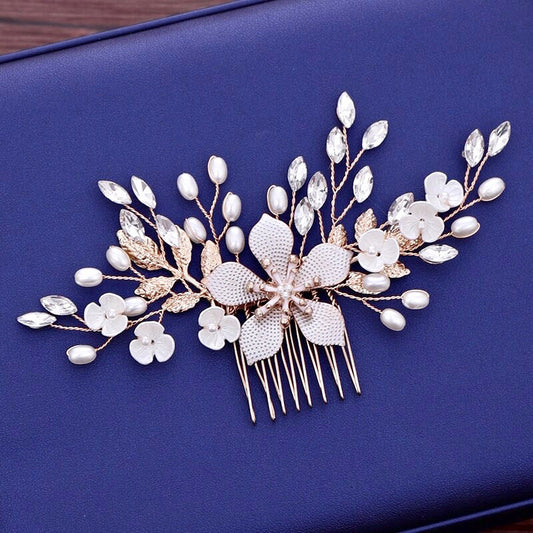 "Mimi" - Gold Pearl Bridal Hair Comb