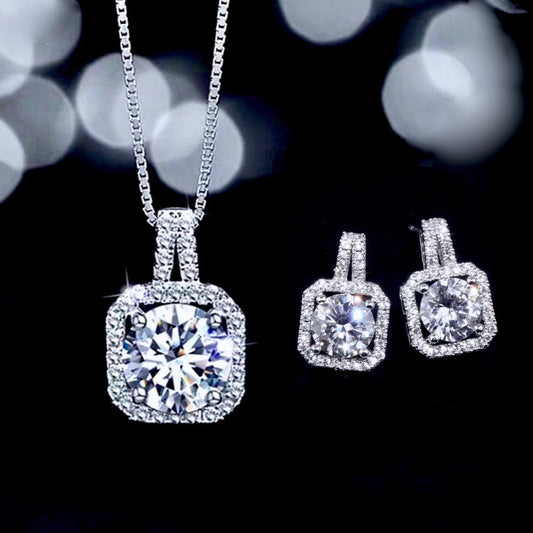 Gio - Sterling Silver CZ Bridal Necklace and Earrings Set
