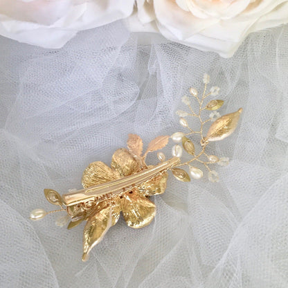 Holly - Gold Pearl and Opal Bridal Hair Clip