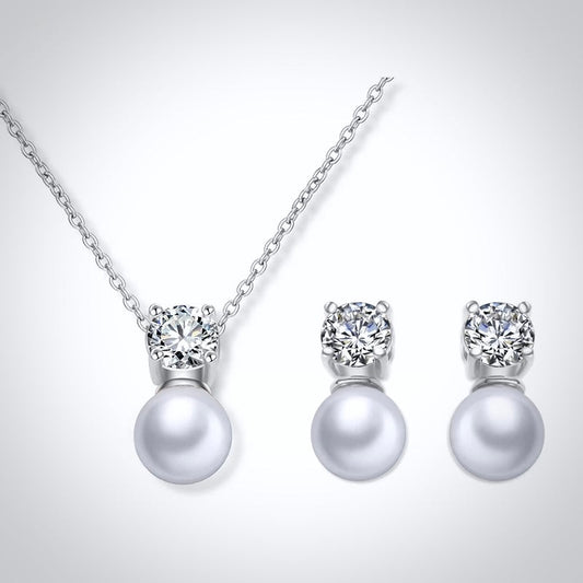"Amarra" - Pearl and Cubic Zirconia Jewelry Set - Available in Silver and Rose Gold