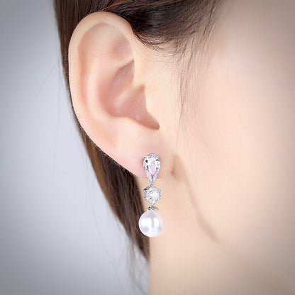 Marissa - Pearl and Cubic Zirconia Bridal Earrings