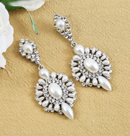 "Jeannine" - Pearl and Rhinestone Bridal Earrings