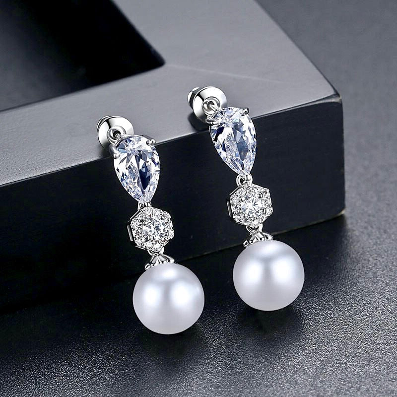 Marissa - Pearl and Cubic Zirconia Bridal Earrings