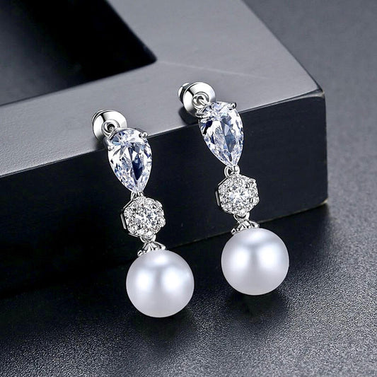 Marissa - Pearl and Cubic Zirconia Bridal Earrings