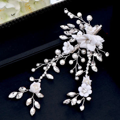 Maisie - Ceramic Flowers, Pearl and Crystal Bridal Hair Clip/Vine