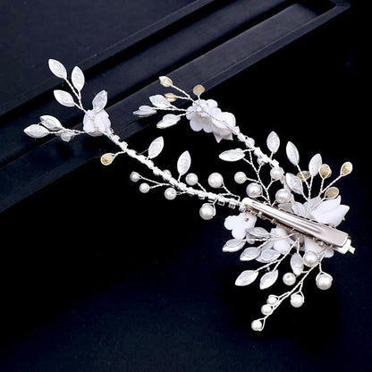 Maisie - Ceramic Flowers, Pearl and Crystal Bridal Hair Clip/Vine