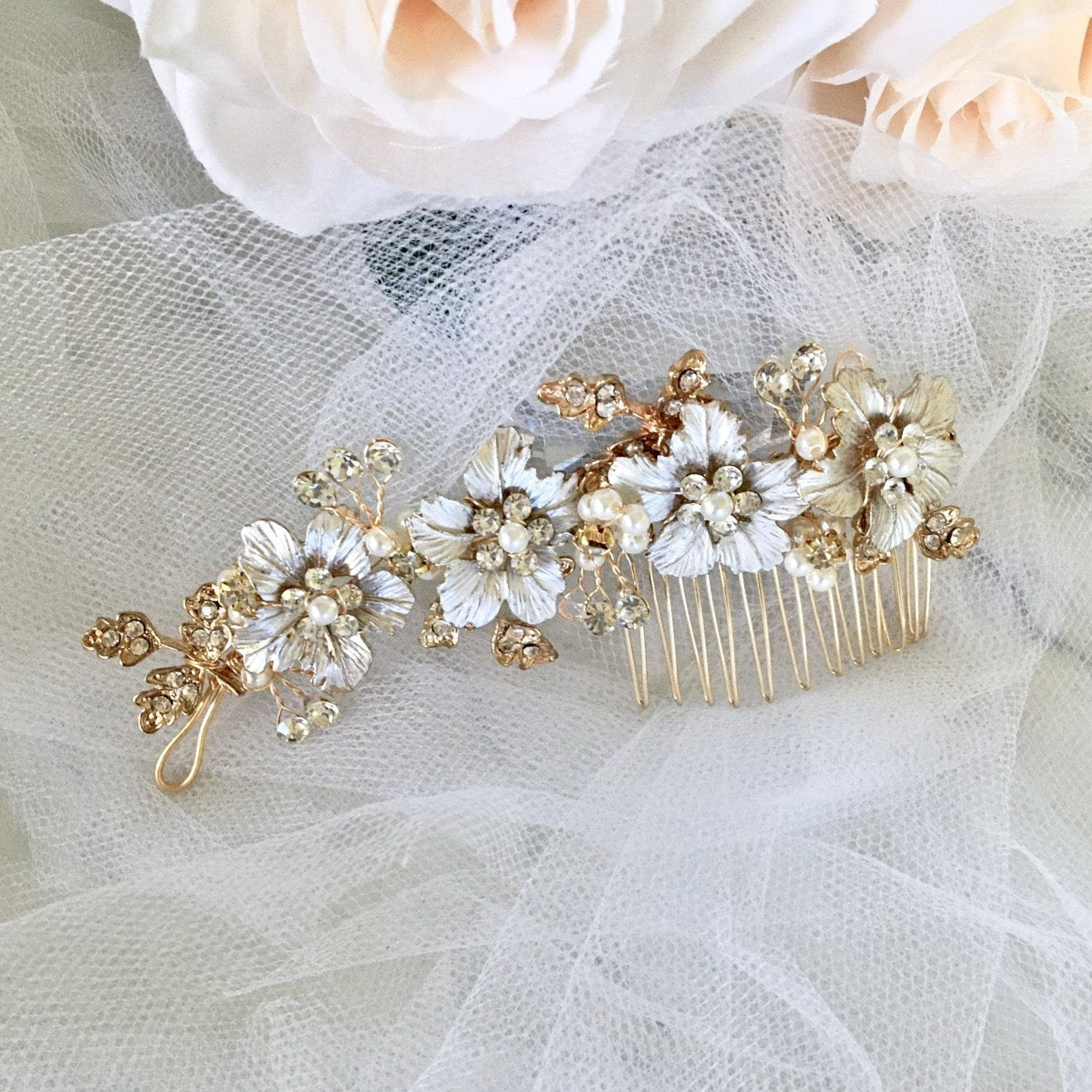 "Odessa" - Pearl Bridal Hair Comb - Available in Silver, Yellow Gold and Rose Gold