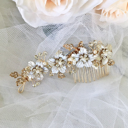 "Odessa" - Pearl Bridal Hair Comb - Available in Silver, Yellow Gold and Rose Gold