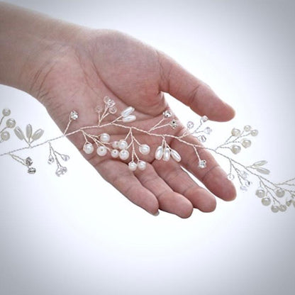 June - Pearl and Crystal Bridal Hair Vine - Available in Silver, Rose Gold and Yellow Gold