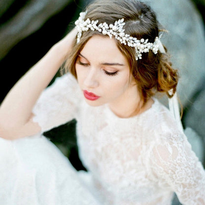 "Larissa" - Silver Pearl and Crystal Bridal Headband
