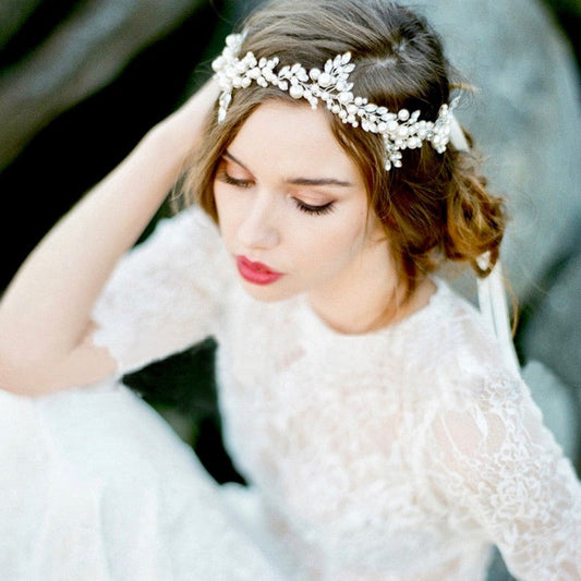 "Larissa" - Silver Pearl and Crystal Bridal Headband