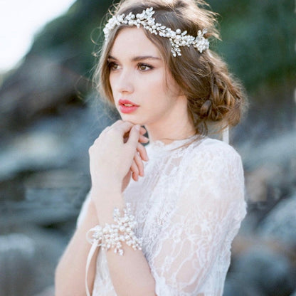 "Larissa" - Silver Pearl and Crystal Bridal Headband