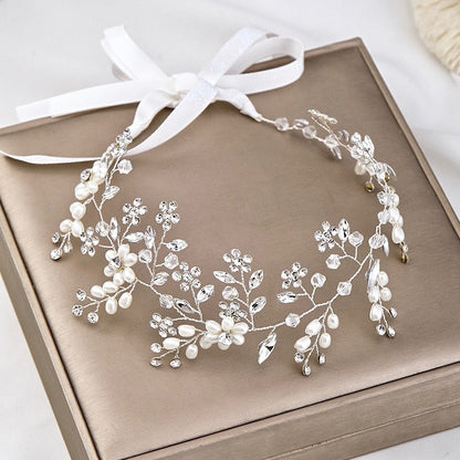 "Tivoli" - Silver Pearl and Crystal Bridal Headband / Hair Vine