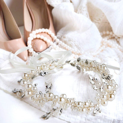 "Larissa" - Silver Pearl and Crystal Bridal Headband