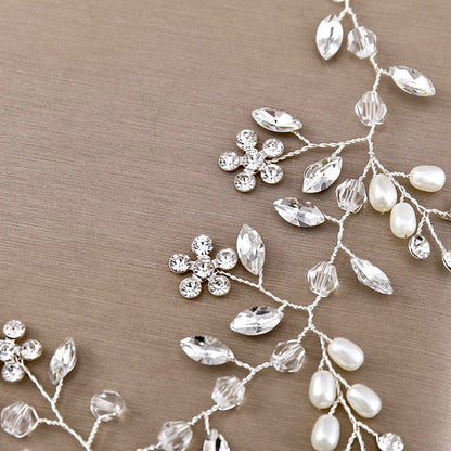 "Tivoli" - Silver Pearl and Crystal Bridal Headband / Hair Vine