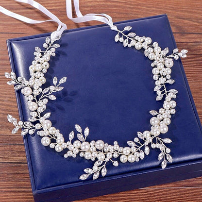 "Larissa" - Silver Pearl and Crystal Bridal Headband