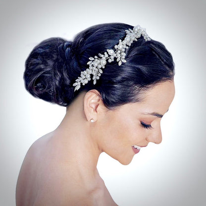 "Larissa" - Silver Pearl and Crystal Bridal Headband