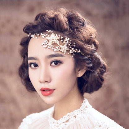 "Ellysia" - Pearl and Crystal Bridal Headband - Available in Silver, Rose Gold and Yellow Gold
