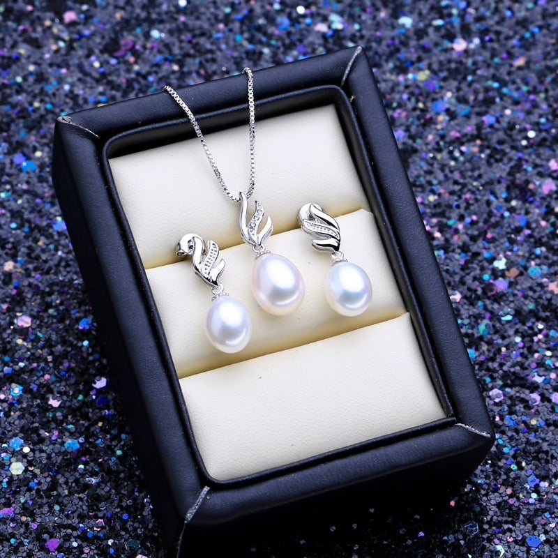 "Alegria" - Sterling Silver and Natural Pearl Bridal Jewelry Set - More Colors Available